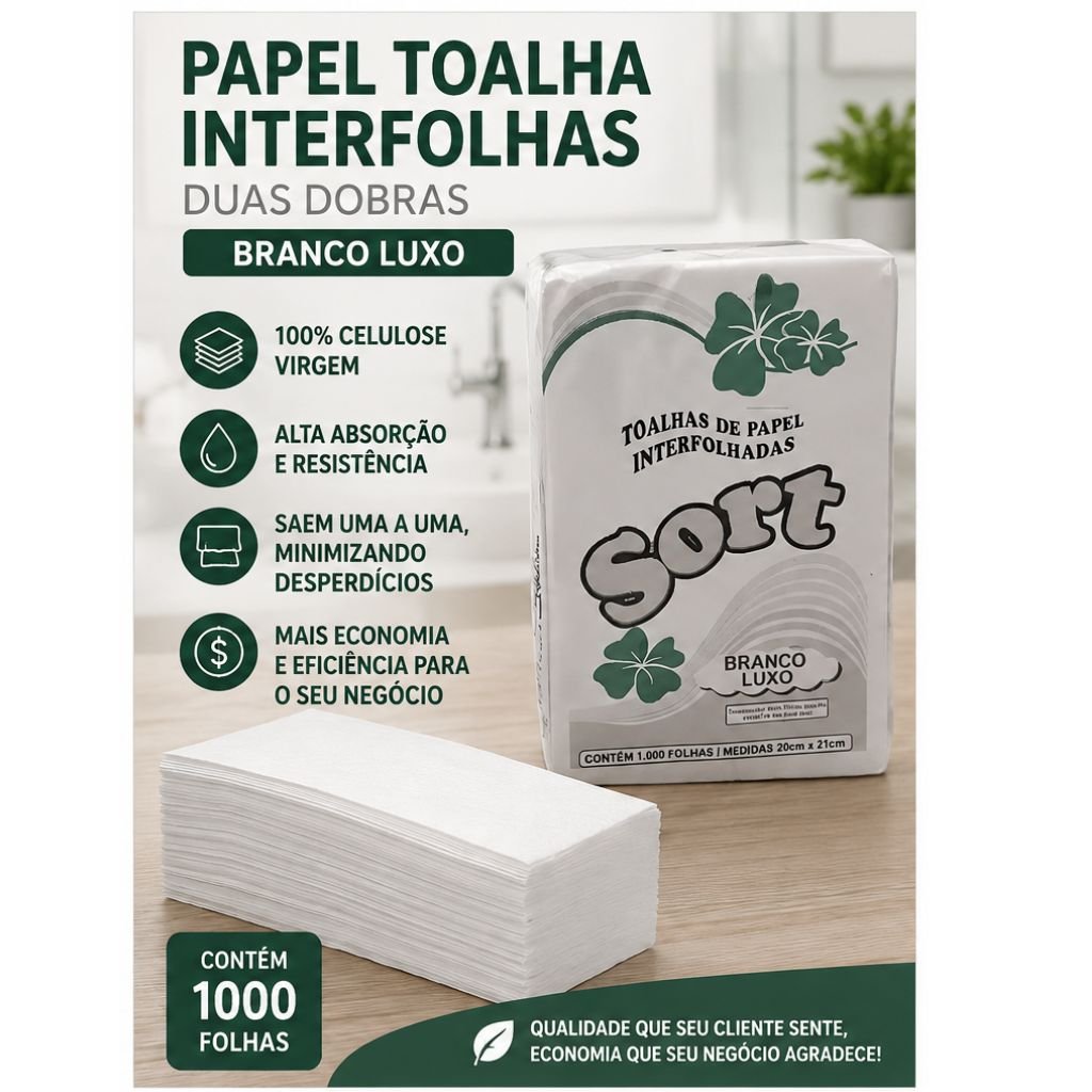 Toalha Interfolhada Sort Branco Luxo 20x21 1000 Unidades